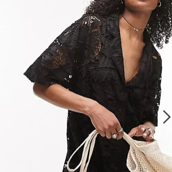 Topshop Black Notched Collar Mini Dress - Picture 2 of 4